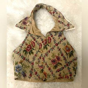 Cutest Y2K vintage floral halter collared neck crop top s xxs-xs